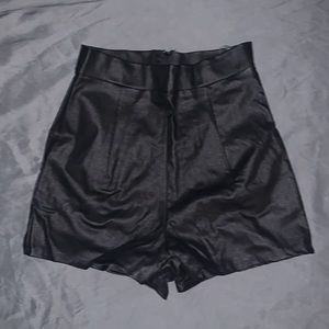 High Waist Coated Faux Leather Shorts